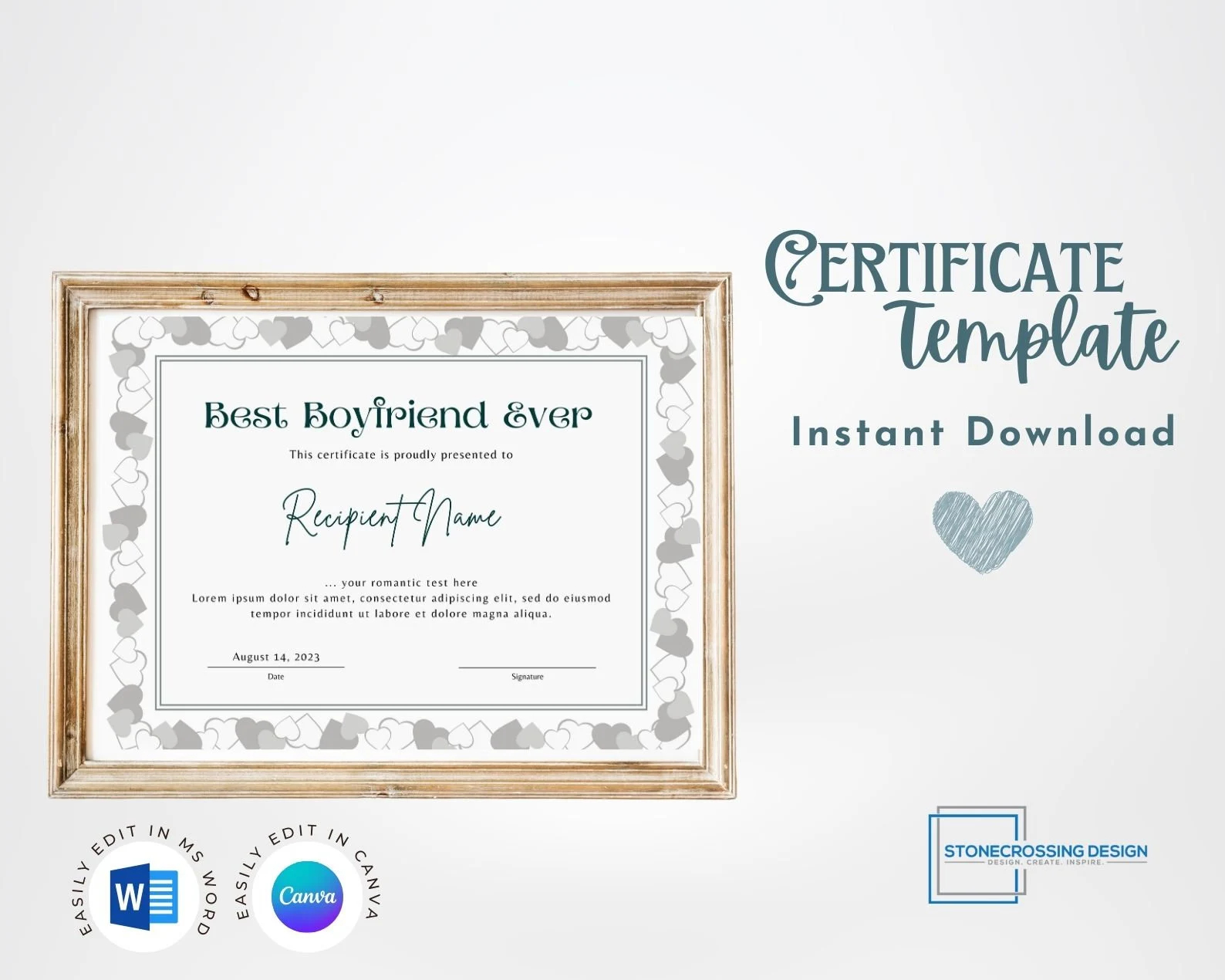 Editable Certificate Of Best Boyfriend Celebrate Your Amazing Partner Award Template Editable With Canva Or Microsoft Word Etsy