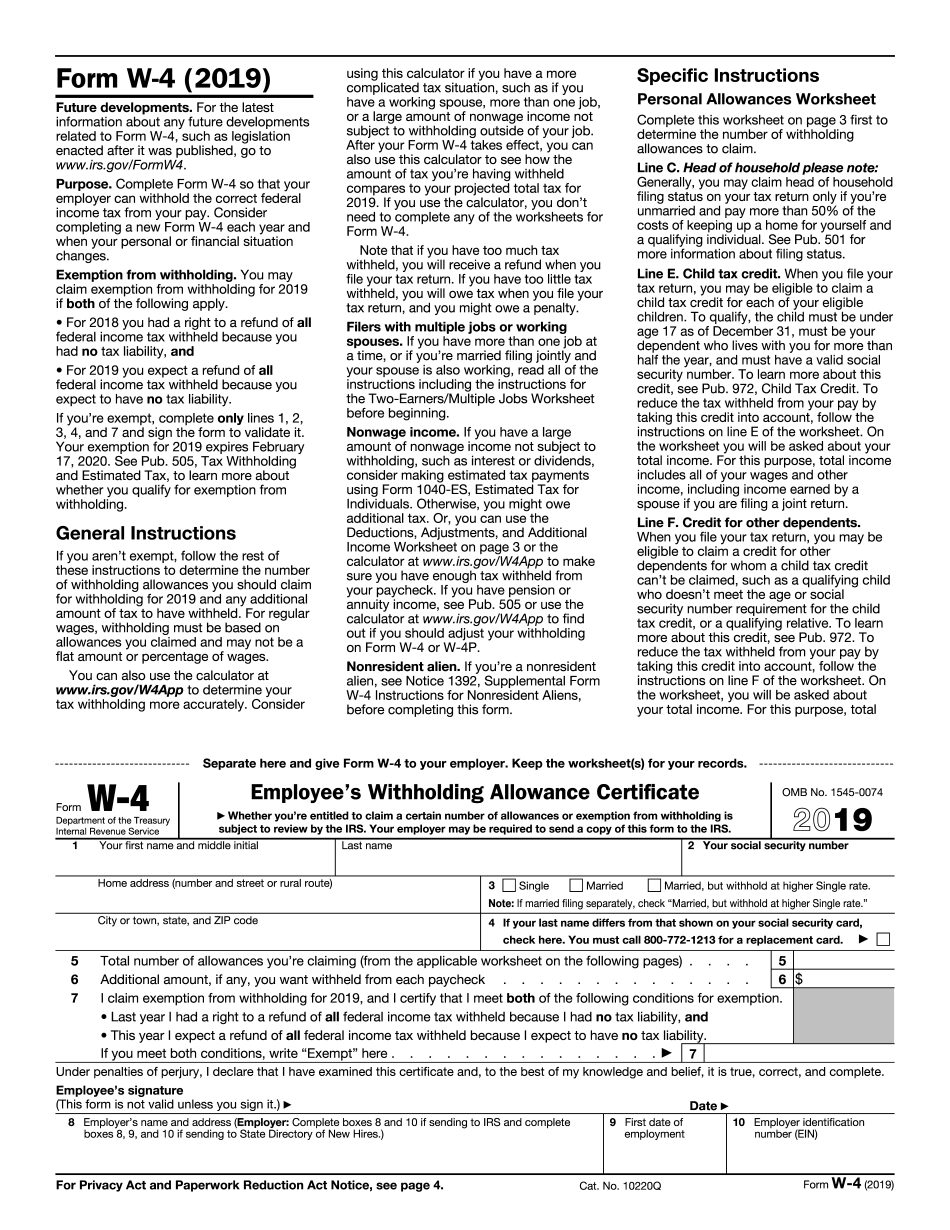 Form W4 Fill Online Printable Fillable Blank