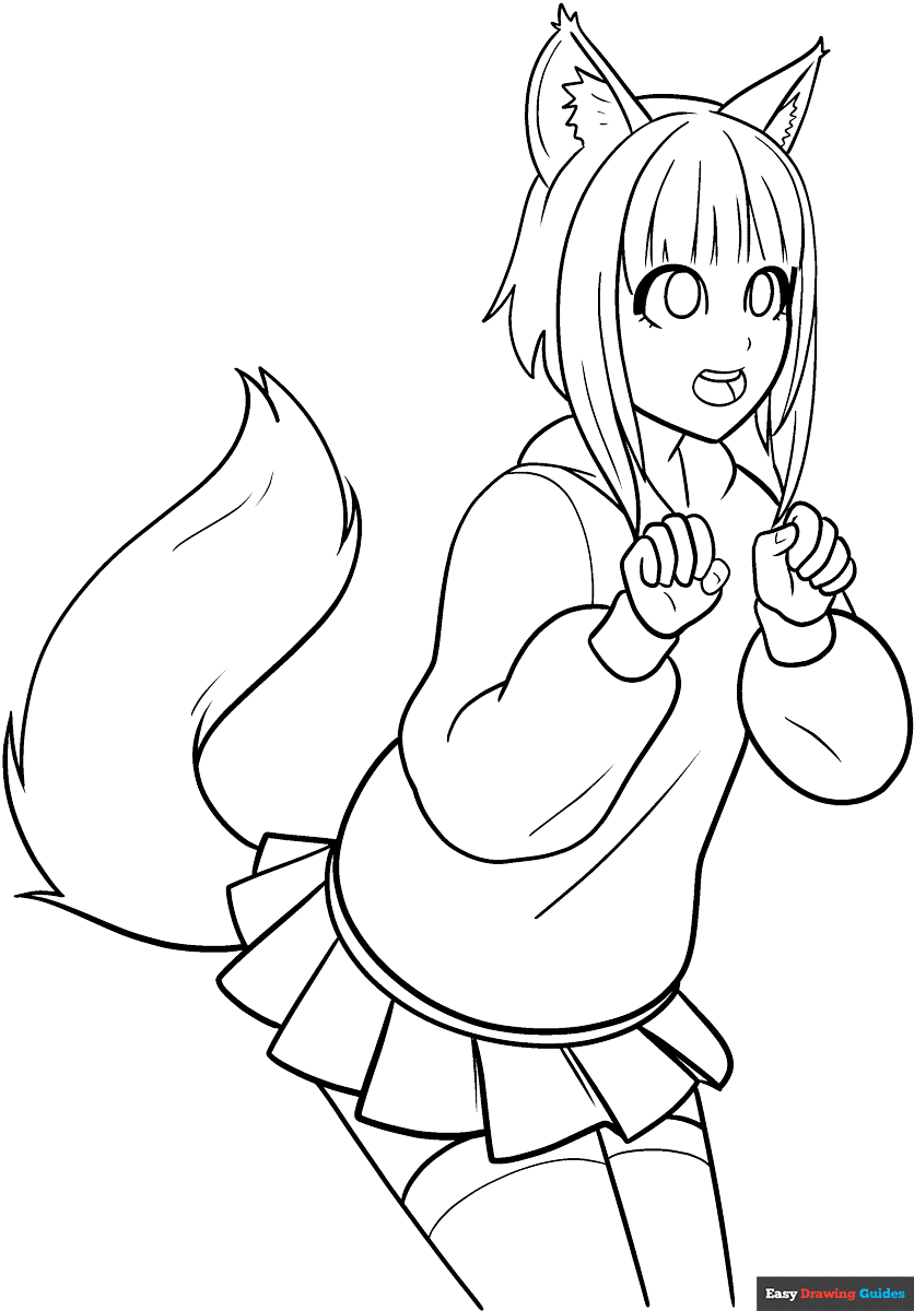 Anime Cat Girl Printable Coloring Pages