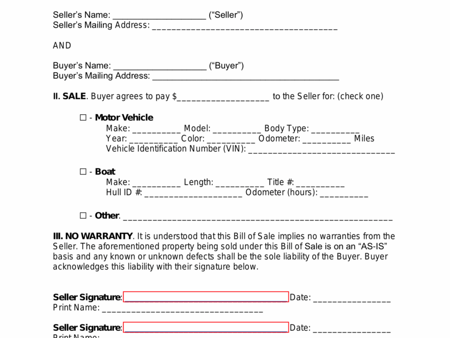 Free As Is No Warranty Bill Of Sale Template PDF Word EForms