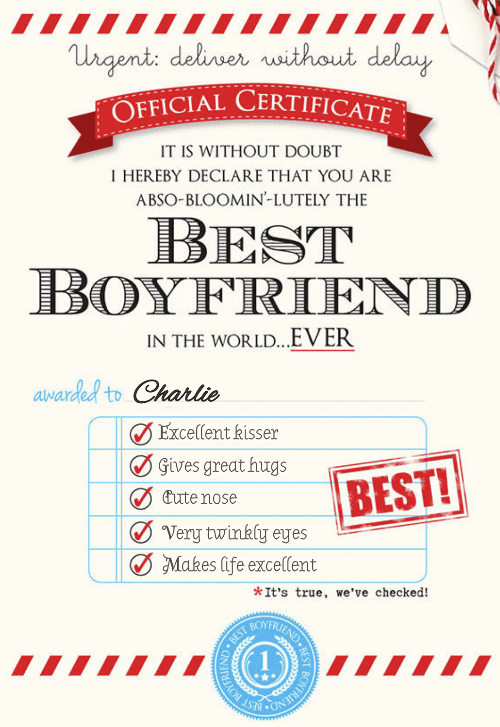 Best Boyfriend Award Certificate Printable Best Boyfriend Award Certificate Printable