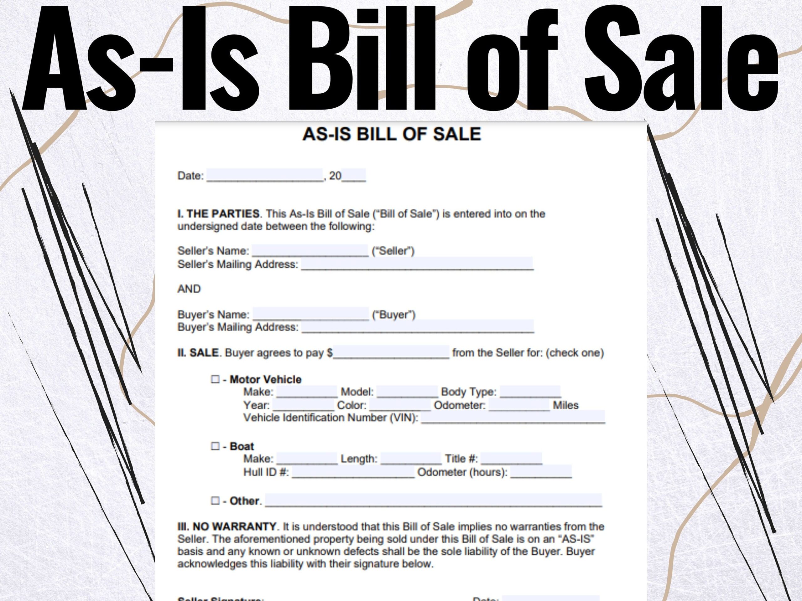 As Is No Warranty Form Printable