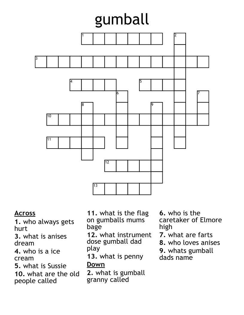 Gumball Crossword WordMint