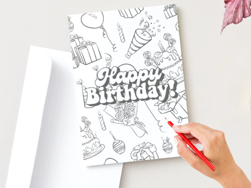 HAPPY BIRTHDAY Printable Folding Coloring Card Bonus Coloring Page Etsy