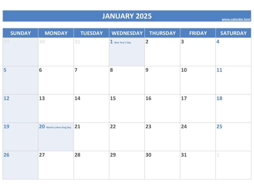 January 2025 Calendar Calendar best