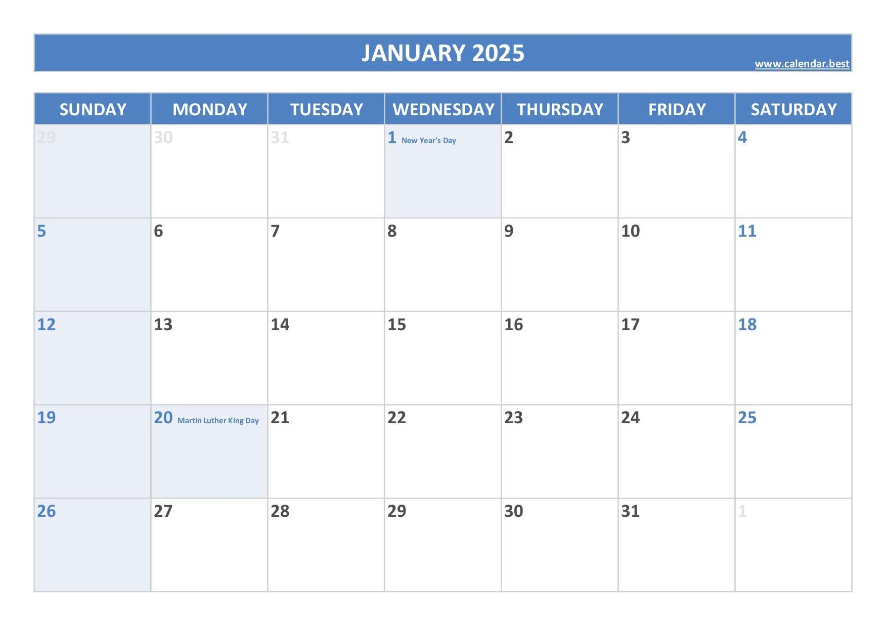 January 2025 Calendar Calendar best