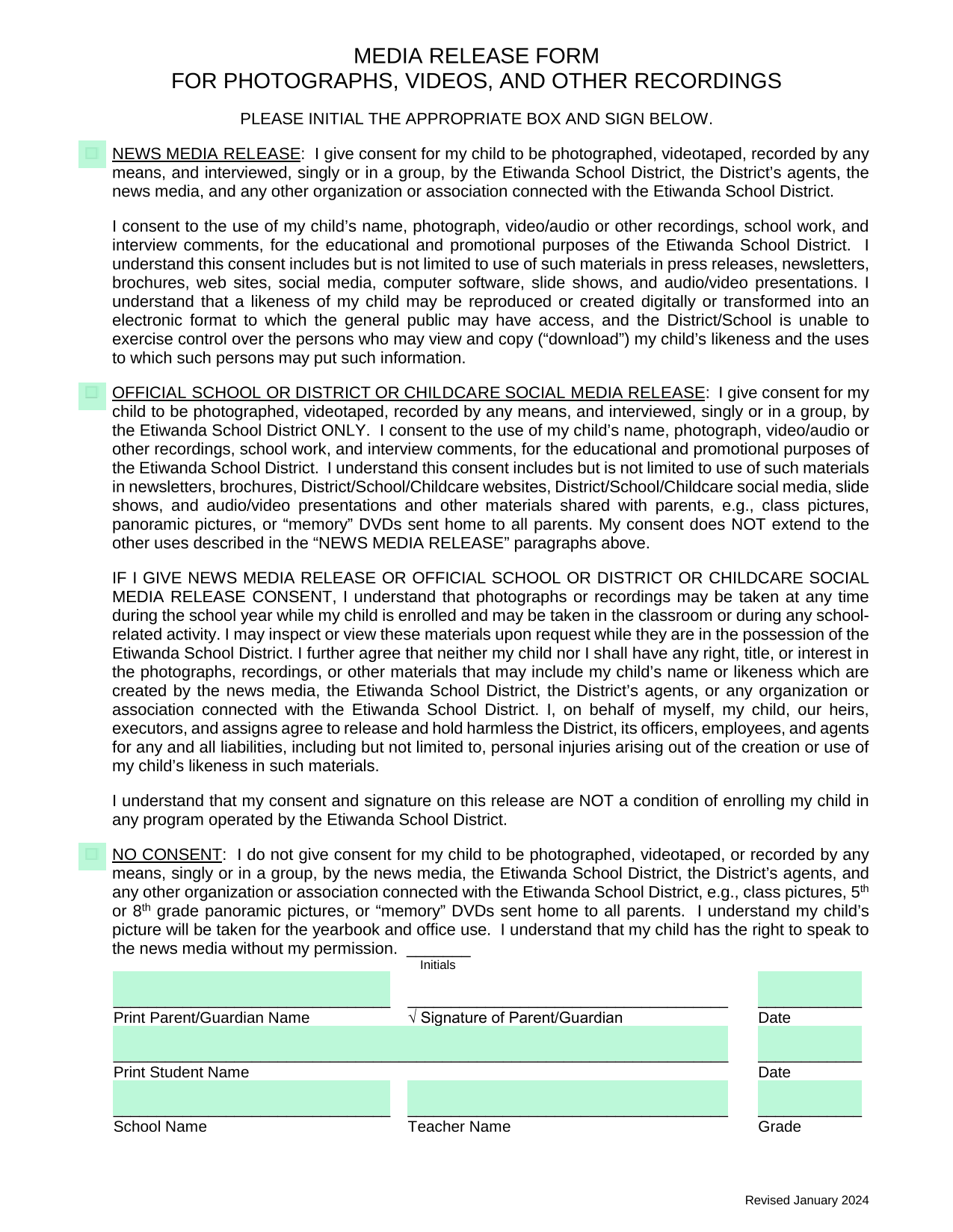 Media Release Form For Photographs Videos And Other Recordings