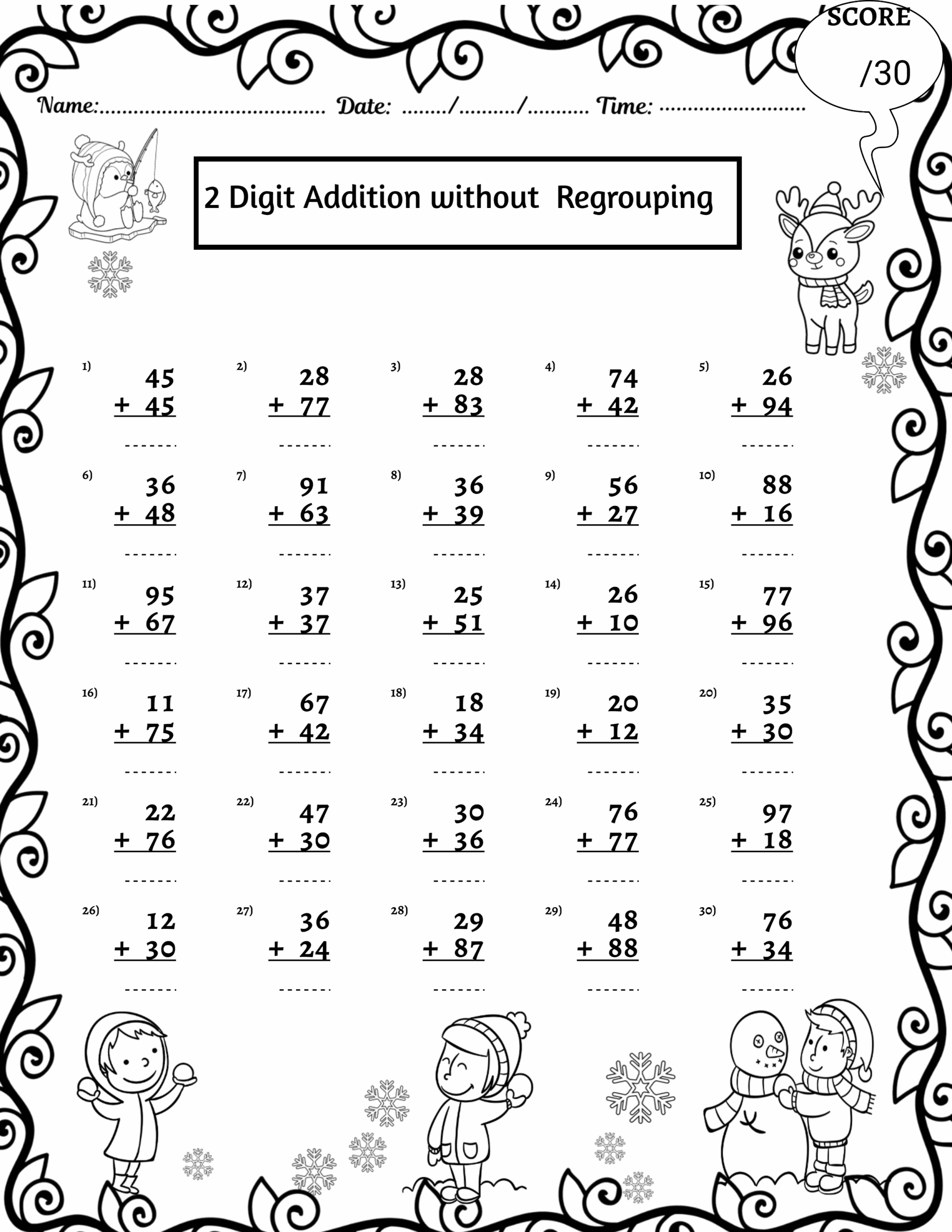 2 Digit Addition With Regrouping Free Printable Worksheets