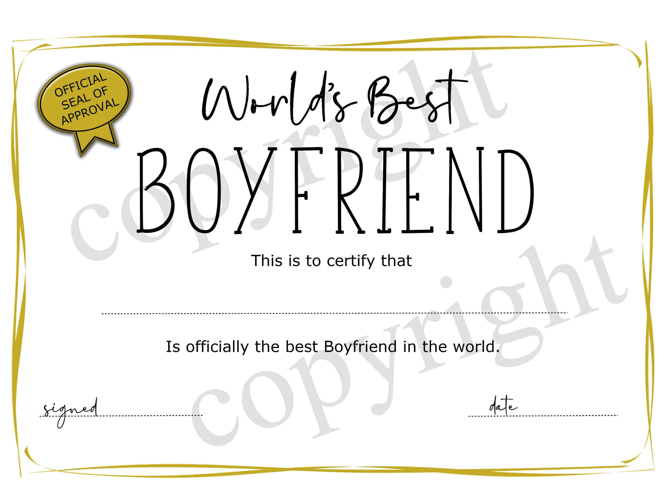 World s Best Boyfriend Certificate Digital Download Print At Home Valentines Gift Etsy