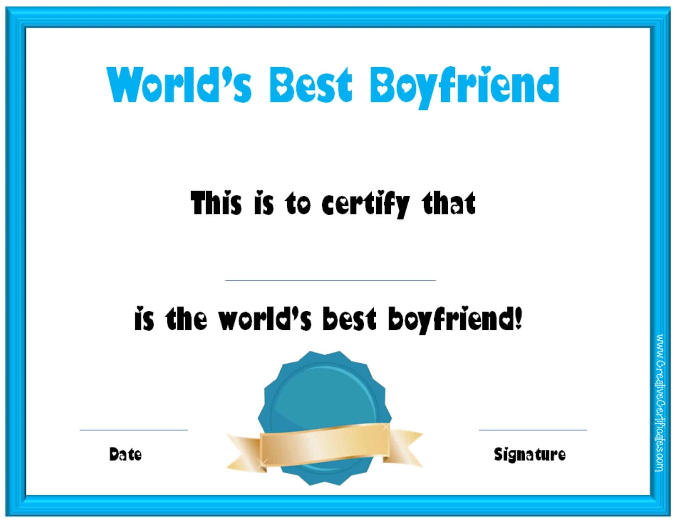 Worlds Best Boyfriend Certificate