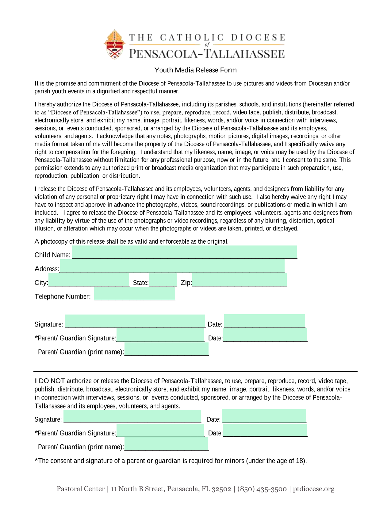 Youth Media Release Form